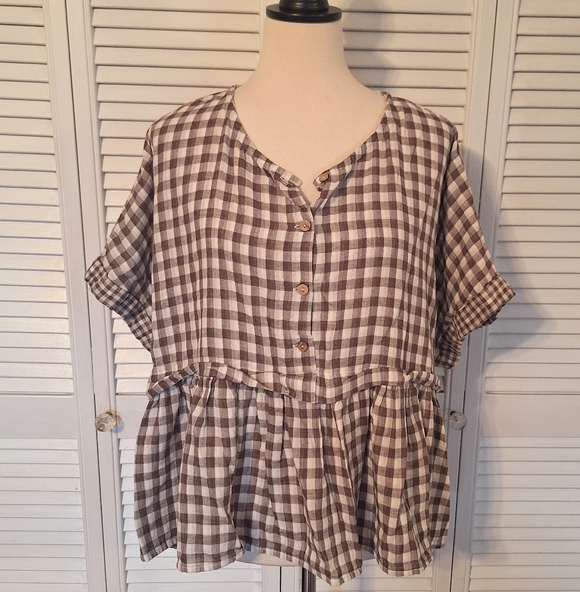 Fab'rik Gingham Babydoll Oversized Top LG *F - Picture 4 of 6